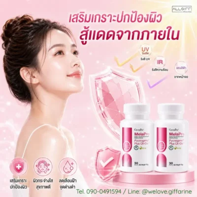 กิฟฟารีน เมลาโปร ช่วยเสริมเกราะปกป้องผิวจากแสงแดด รังสี UV รังสี IR (รังสีความร้อน) และแสงสีฟ้าจากภายในสู่ภายนอก