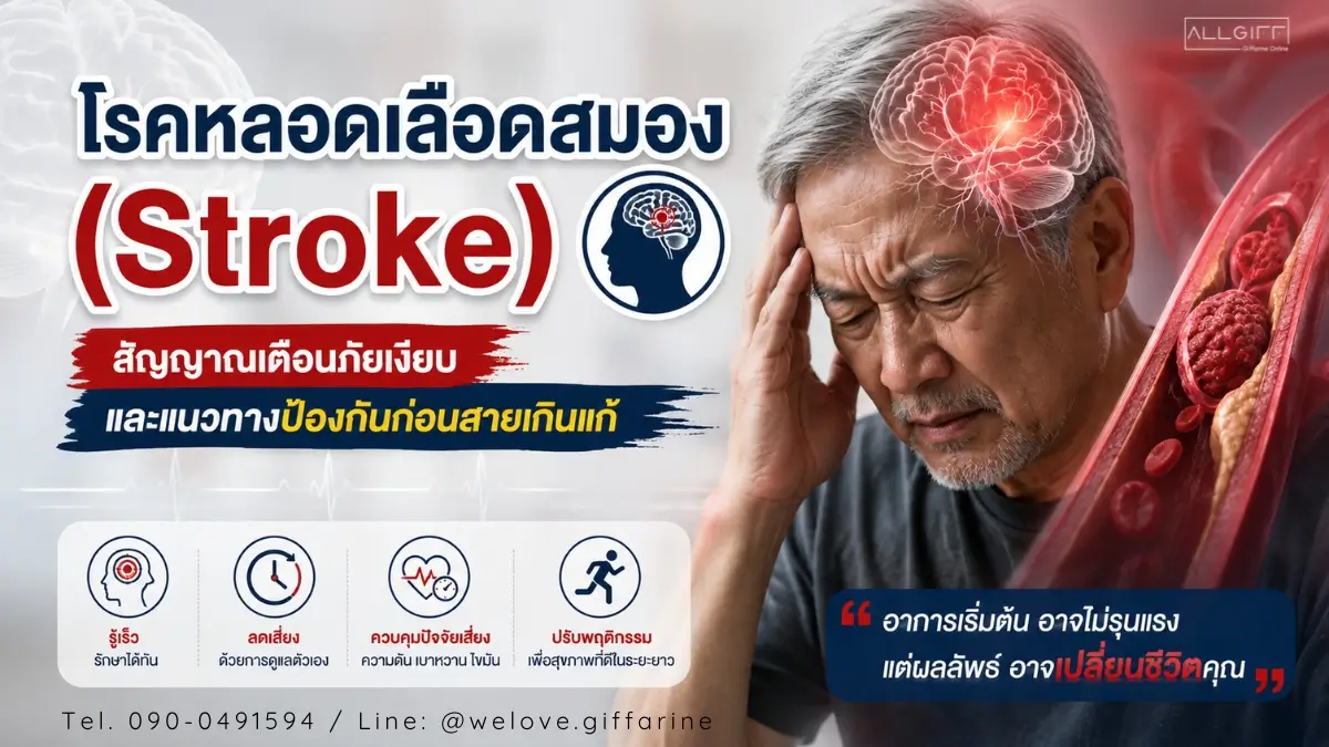 โรคหลอดเลือดสมอง Stroke สัญญาณเตือนภัยเงียบ แสดงภาพผู้สูงอายุมีอาการปวดศีรษะและแนวทางป้องกัน