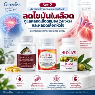 กิฟฟารีน Set 2 สำหรับผู้ที่รับประทานยาลดไขมันกลุ่ม Statin และต้องการเสริมการดูแลไขมันในเลือด