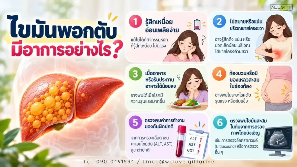 อาการไขมันพอกตับ อ่อนเพลีย แน่นชายโครงขวา และอาการที่อาจพบเมื่อโรครุนแรงขึ้น